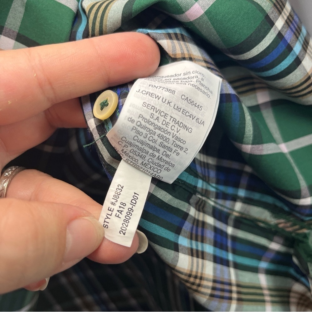 NWT! J. Crew Women’s Green Blue Plaid Button Shirt Sz2 Pocket Collared Cotton - Picture 14 of 14
